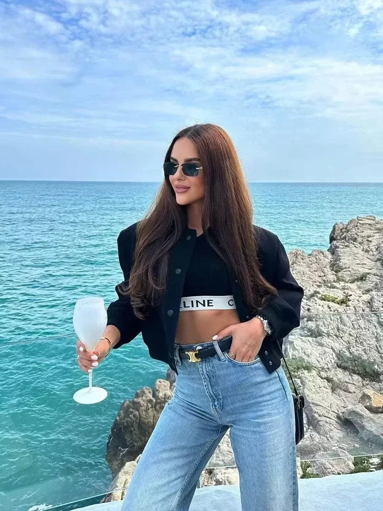 Women Bomber Jacket White Autumn And Winter Button Baseball Bomber Sho