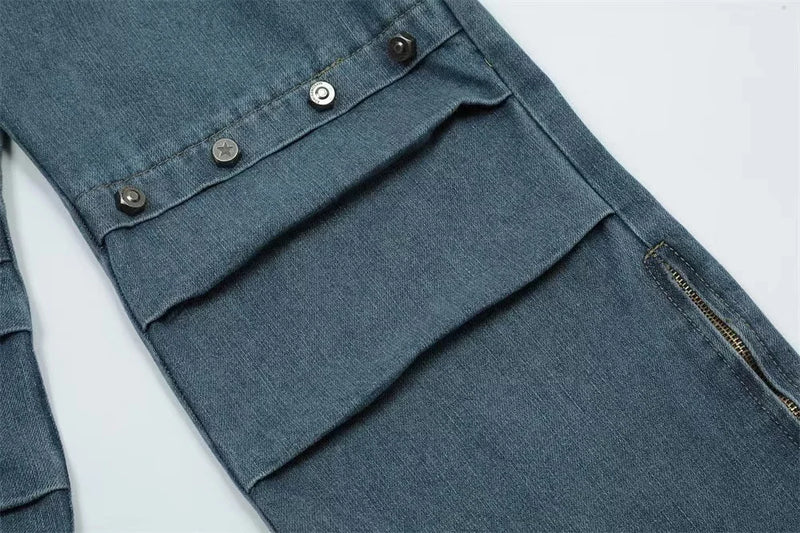 punk rivet denim jeans pants mens 2023 harajuku streetwear bottom zipper cotton casual oversize joggers straight pants trousers unique joggers style 4478