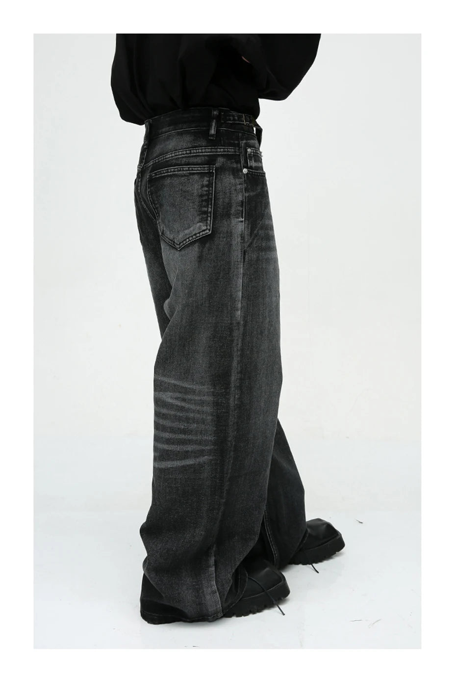 mens black baggy jeans male casual loose straight jeans trousers vintage hip hop denim pants unique jeans style 182