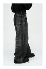 mens black baggy jeans male casual loose straight jeans trousers vintage hip hop denim pants unique jeans style 182