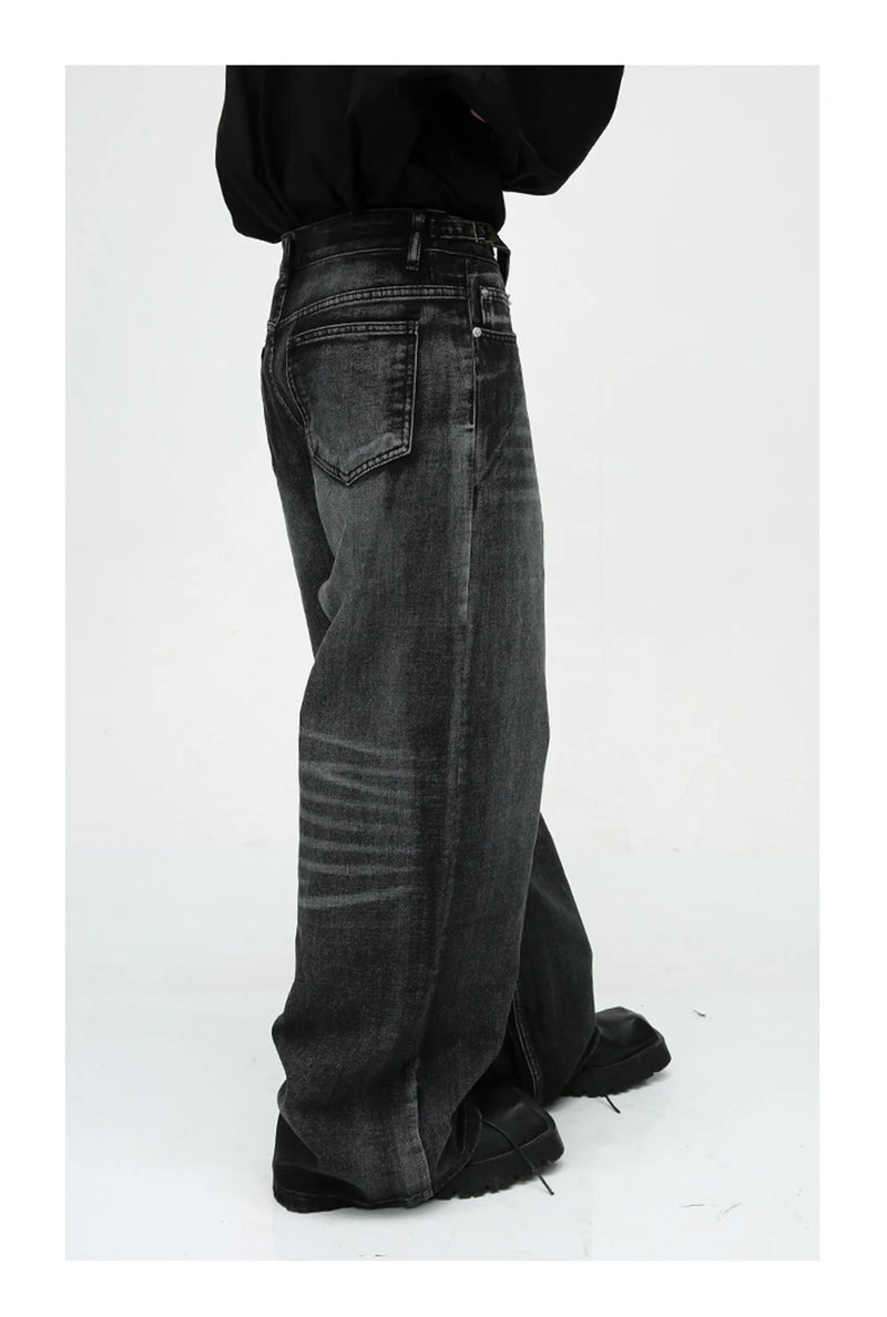 mens black baggy jeans male casual loose straight jeans trousers vintage hip hop denim pants unique jeans style 182