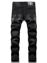 skull embroidery jeans ripped holes denim pants men zipper biker jeans streetwear slim fit y2k punk hip hop casual pants joggers casual joggers