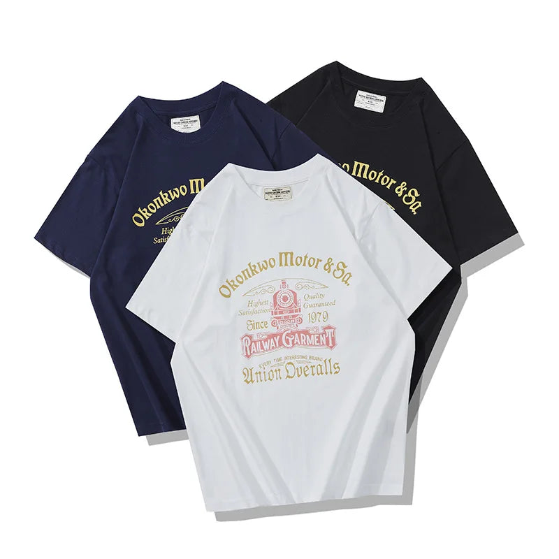 Y2k Oversized shirt – Summer Mens Short Sleeved Retro New 200G Locomotive Letter P