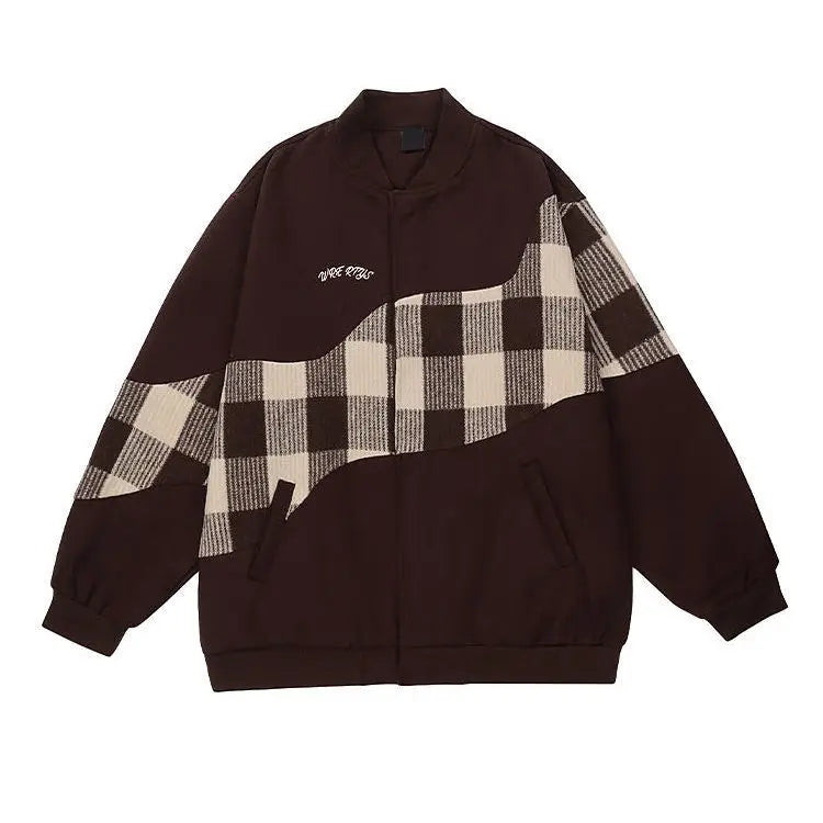 American Retro Jacket Mens Autumn Hong Kong Style Design Color Blocked
