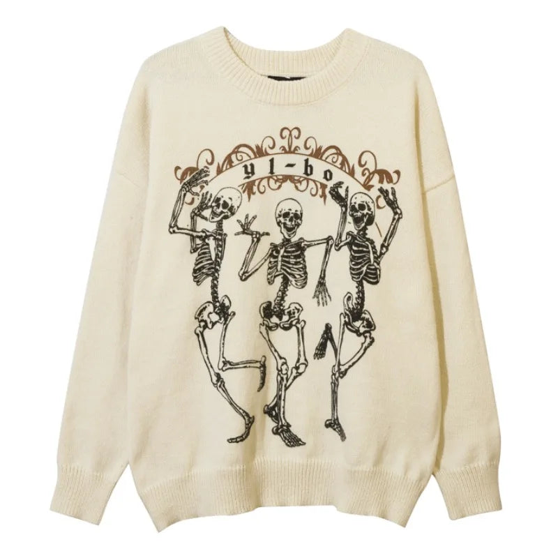 hip hop harajuku skeleton printed knitted sweater unisex pullover streetwear winter casual loose sweater warm jumpers knitwear - bold artwork streetwear hoodie, trendy hip hop fashion hoodie, vintage look oversized hoodie