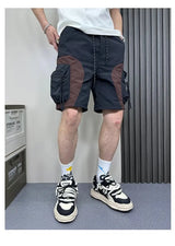 cargo shorts american fashion 2024 summer young men dark workwear casual half pants zipper big pocket beach shorts korean fashio combat utility trousers