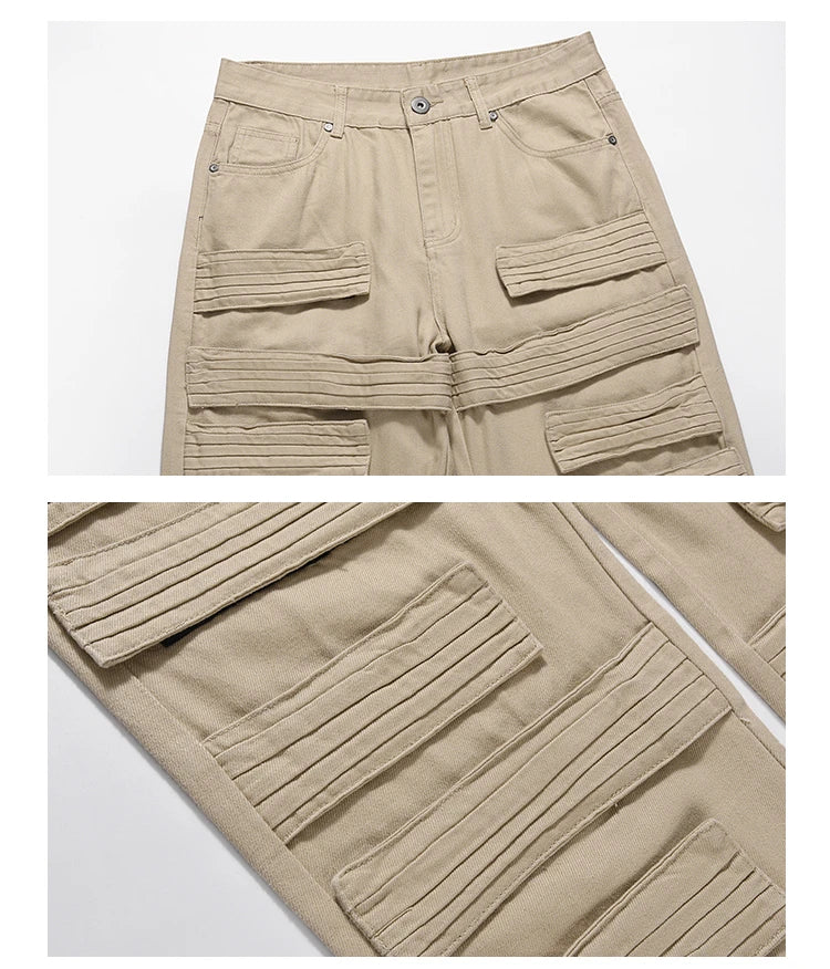 fashion velcros denim jean pants streetwear mens new casual hip hop streetwear tactical straight trousers joggers men y2k pants unique joggers style 3689