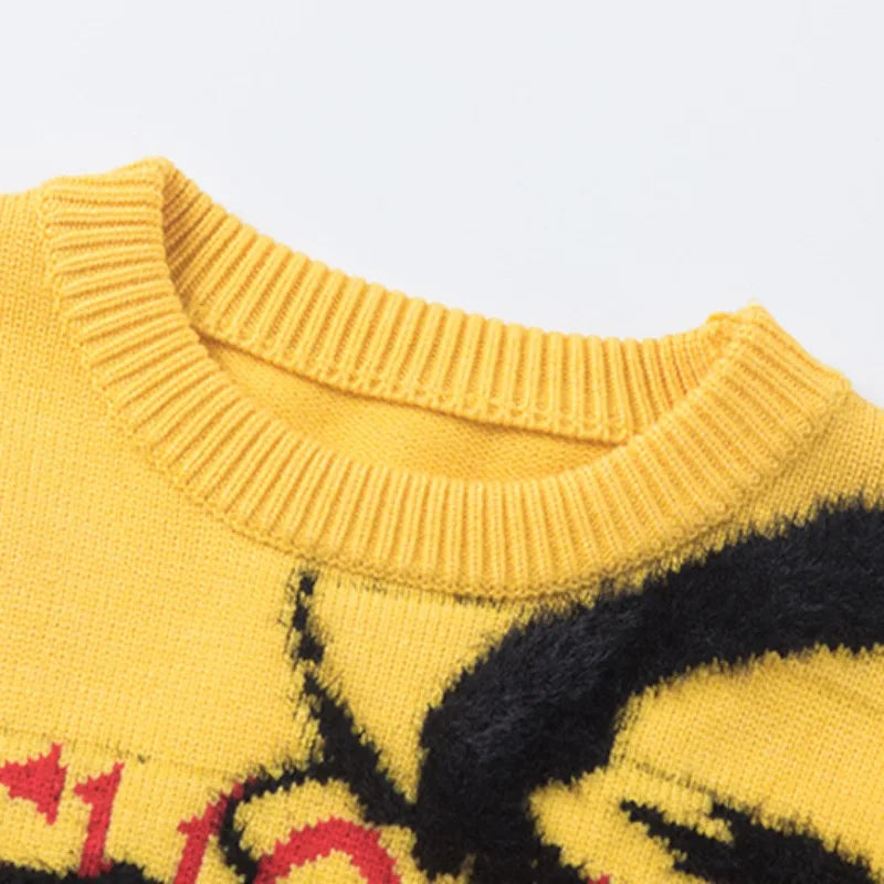 hip hop harajuku dragon pattern knitted sweater unisex pullover streetwear new year casual loose sweater warm jumper knitwear Y2K vintage urban hoodie, trendy hip hop style outerwear, streetwear fashion hoodie