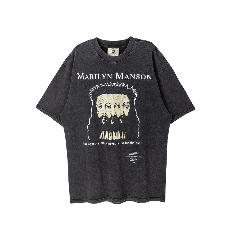 Harajuku oversized shirt featuring summer retro vintage rock band tee portrait print cotton high street casual loose t shirt for men