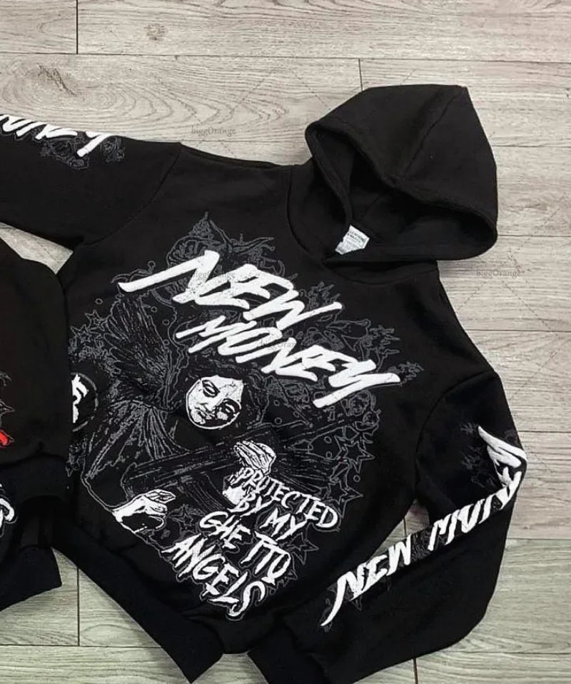 2024 Hoodie American Retro Dark Print Womens Fashion Harajuku Casual L