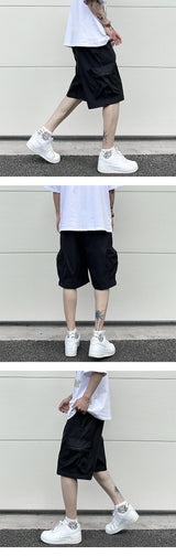 High Street Cargo Jogging Shorts Functional Khaki Cargo Shorts Men's Waterproof Zipper Pockets Casual Baggy Sweat Shorts
