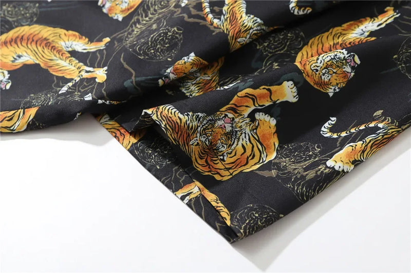 Dark Icon Tiger Print Street Fashion Men's Shirt 2021 Summer Polo Shirt Thin Material Hawaiian Shirt Male Blouse