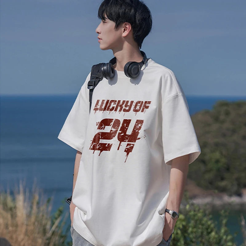 Y2k Vintage anime – Lucky Of 24 Printed Y2K Tshirts Men Fashion Cotton Short Sle