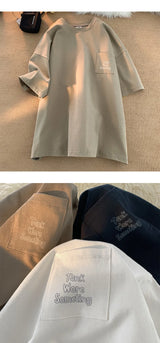 Gothic Oversized shirt – Korean Style Solid Color Short Sleeved Men Summer Japanese S