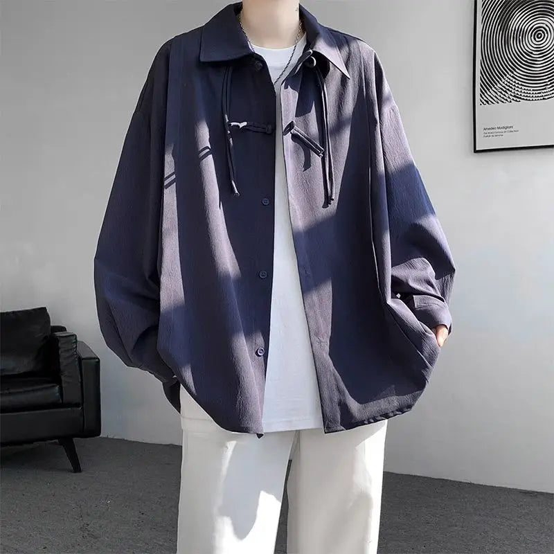 Shirts for men spring and autumn style national fashion design loose and versatile large size