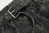 american high street vibe fashion splice jeans mens belt loose casual vintage wide leg straight denim baggy jeans pants trouser unique jeans style 1452