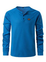 2024 New vintage Waffle Men's Henry shirt with button-down crew-neck and long sleeves