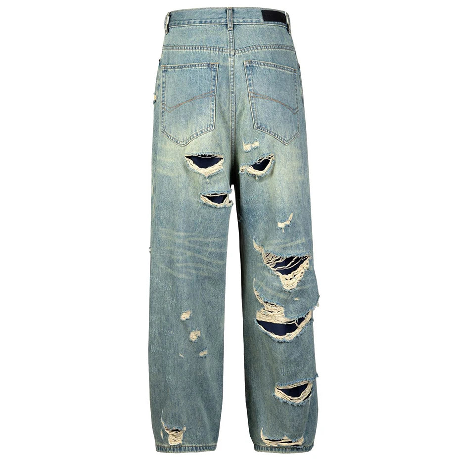 vintage men baggy jeans distressed ripped denim pants male luxury designer jeans trousers stacked flare jeans