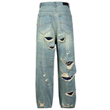 vintage men baggy jeans distressed ripped denim pants male luxury designer jeans trousers stacked flare jeans