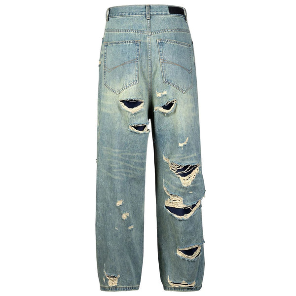 vintage men baggy jeans distressed ripped denim pants male luxury designer jeans trousers stacked flare jeans