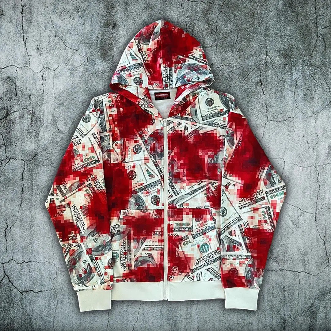 American Street Dark Style Printed Oversized Hoodie Men Y2K Hip Hop Ro