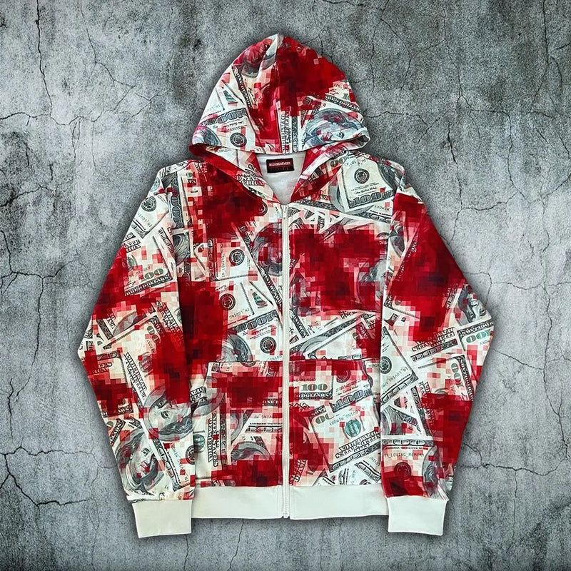 American Street Dark Style Printed Oversized Hoodie Men Y2K Hip Hop Ro