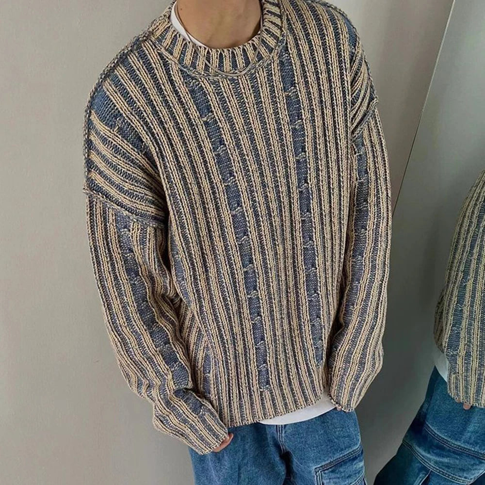 varsity flame knitwear, statement sweater, cozy knitwear for men, oversized grunge aesthetic winter top