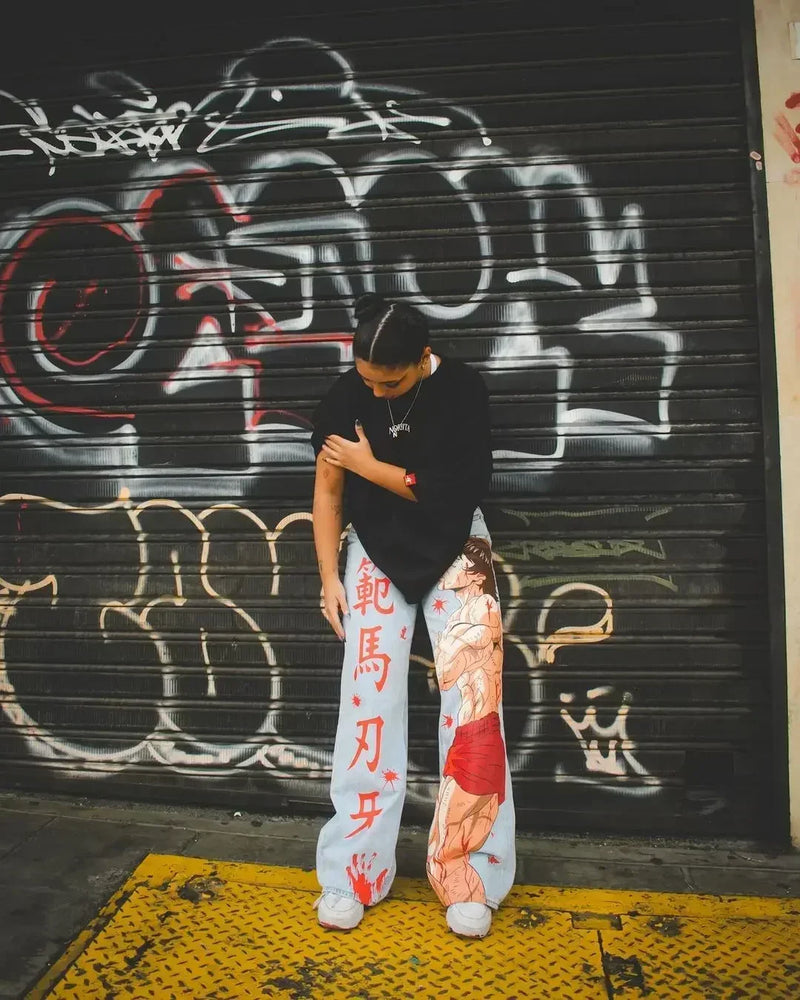 harajuku slifer the sky dragon print y2k men s jeans popular anime baggy jeans wide leg pants streetwear trouser men clothing unique jeans style 5679