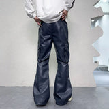 pu leather pants mens streetwear fashion hip hop vibe casual faux leather cargo flared pant men motorcycle trousers unique cargo style 3062