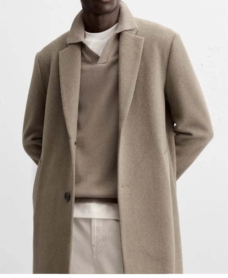 European and American men's medium and long 40% wool woolen gray suit collar woolen coat men
