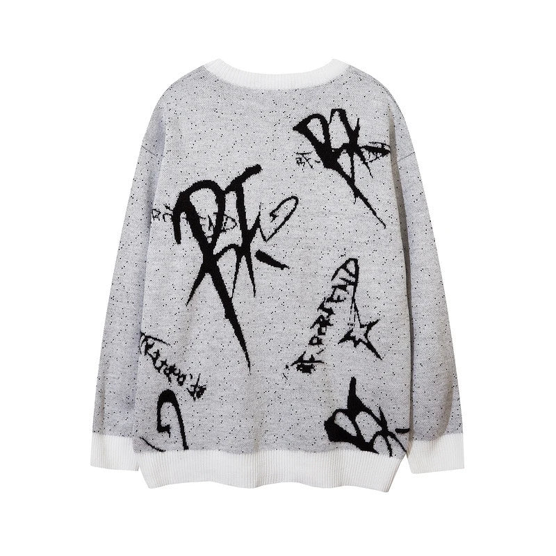rainbowtouches men sweaters high street crew neck trendy pullover vintage loose knitted sweater spring and autumn mens clothing trendy hip hop style outerwear, Y2K vintage urban hoodie, urban wear with bold artwork