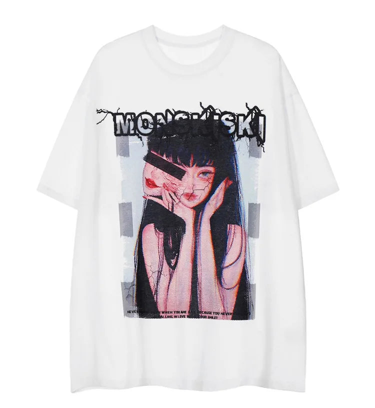 Cyberpunk Aesthetic print tee – Aolamegs Mens Oversized T Shirts Cartoon Cute Girl Graphics