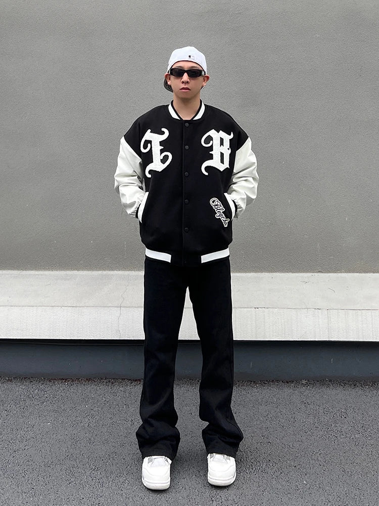 mens embroidery baseball jackets and coats casual single button patchwork hip hop streetwear warm bomber jacket outerwear nan - variant style d4ca83 for streetwear fashion