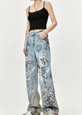 men baggy jeans graffiti printed loose straight denim pants luxury designer jeans male streetwear hip hop jeans trousers y2k unique jeans style 4530