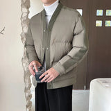 Men's Winter Collarless Woolen Splice Cotton-padded Jacket Men Business Casual Fashion Loose Warm Parkas Coat Thicken Jacket