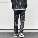 harajuku irregular scratched ripped holes denim jeans men zipper jeans hip hop streetwear new casual slim fit joggers jean pants unique joggers style 969