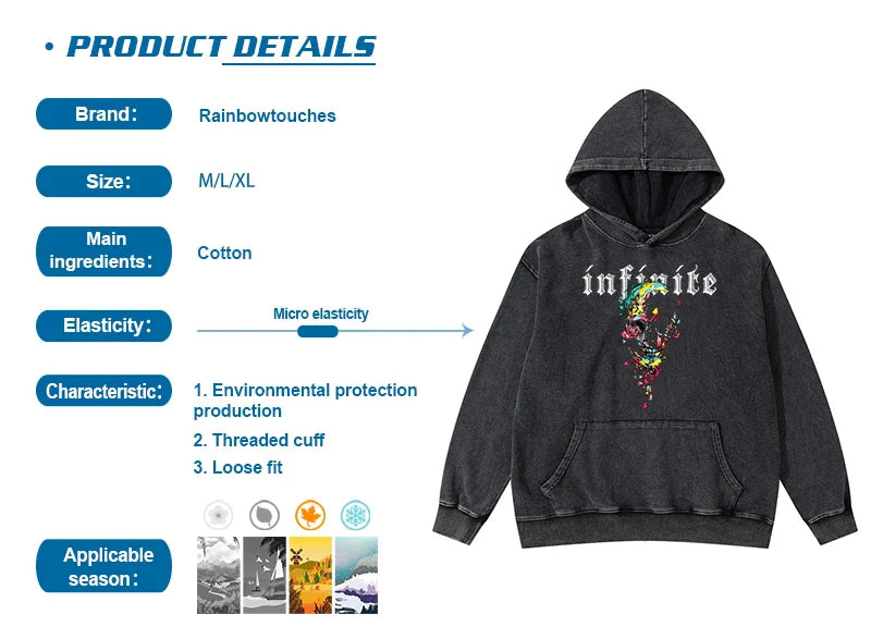 rainbowtouches cotton hoodies men high street graphic skull print anime hoodie oversized hip hop trend coat unisex essentials streetwear fashion hoodie, trendy hip hop style outerwear, oversized graphic print design