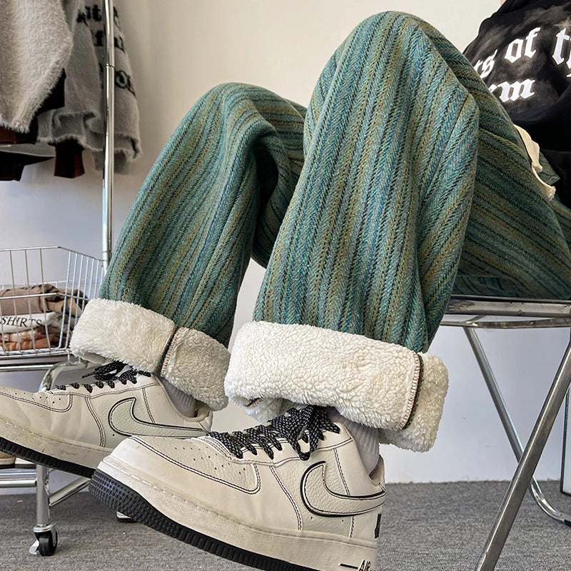 high quality stripe plaid mens trousers baggy straight fashion classic padded autumn winter casual pants male plus size m 8xl unique default style 1189