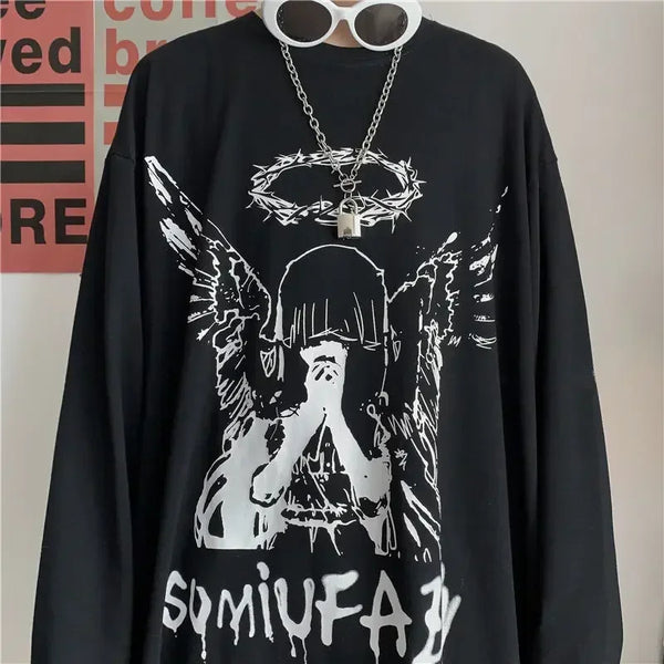 Sadcore Crying angel – T Shirt For Men Autumn Y2K T Shirt Streetwear Oversized Long