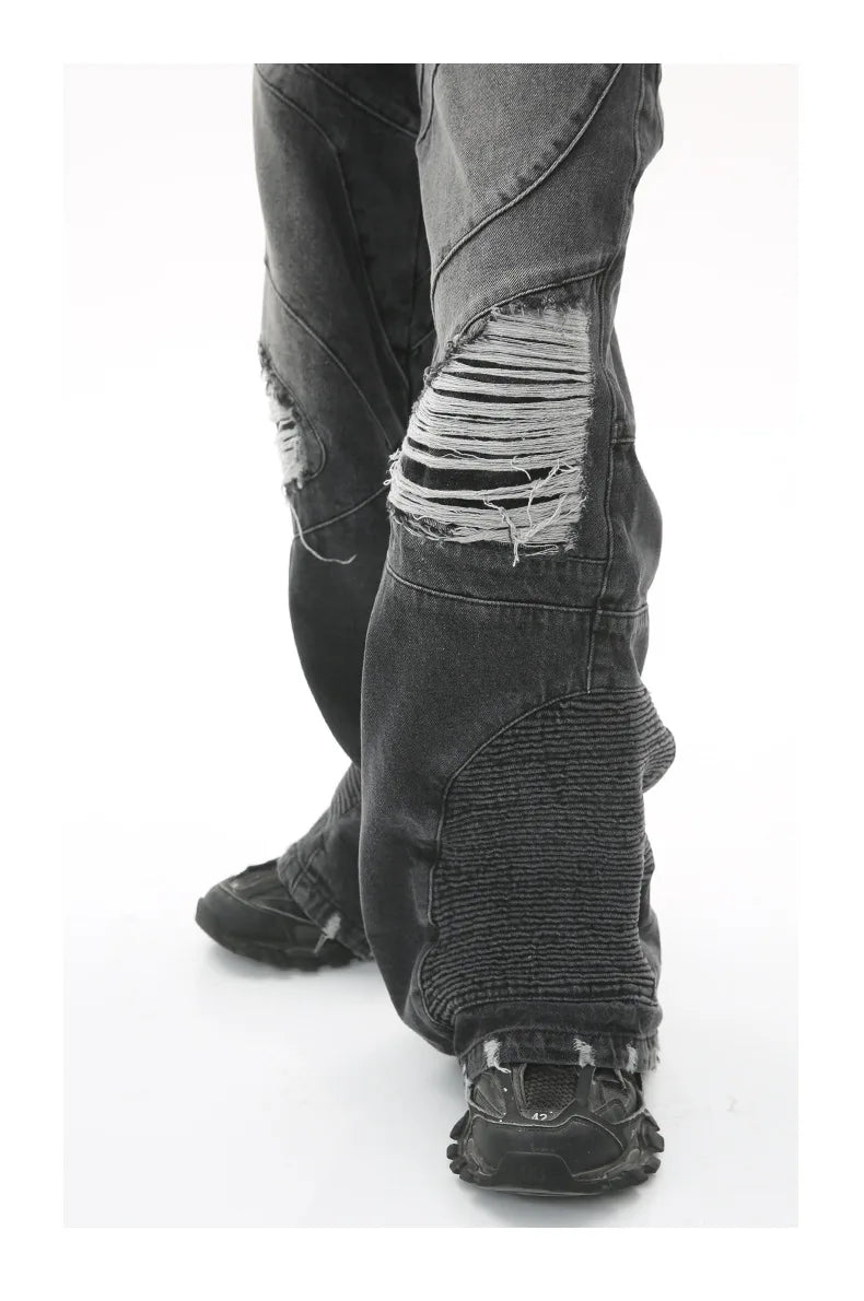 fashion loose streetwear denim jeans new casual wide legs straight jean pants hip hop ripped joggers baggy jeans men clothing unique joggers style 4397
