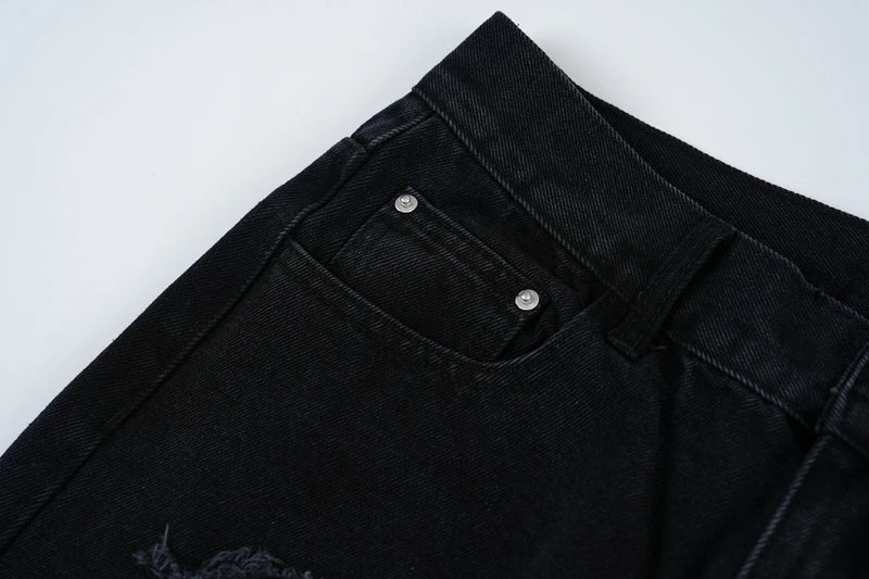 y2k streetwear embroidered ripped wide jeans for men washed destroyed torn flared jean male tassels hip hop jeans pants baggy unique jeans style 703