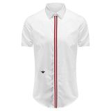 New 2021 Luxury Men Classic Embroidered bee stripe Ribbon Fashion Cotton Casual Shirts Shirt High Quality Short Sleeves A65