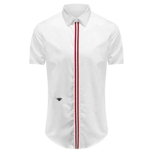 New 2021 Luxury Men Classic Embroidered bee stripe Ribbon Fashion Cotton Casual Shirts Shirt High Quality Short Sleeves A65