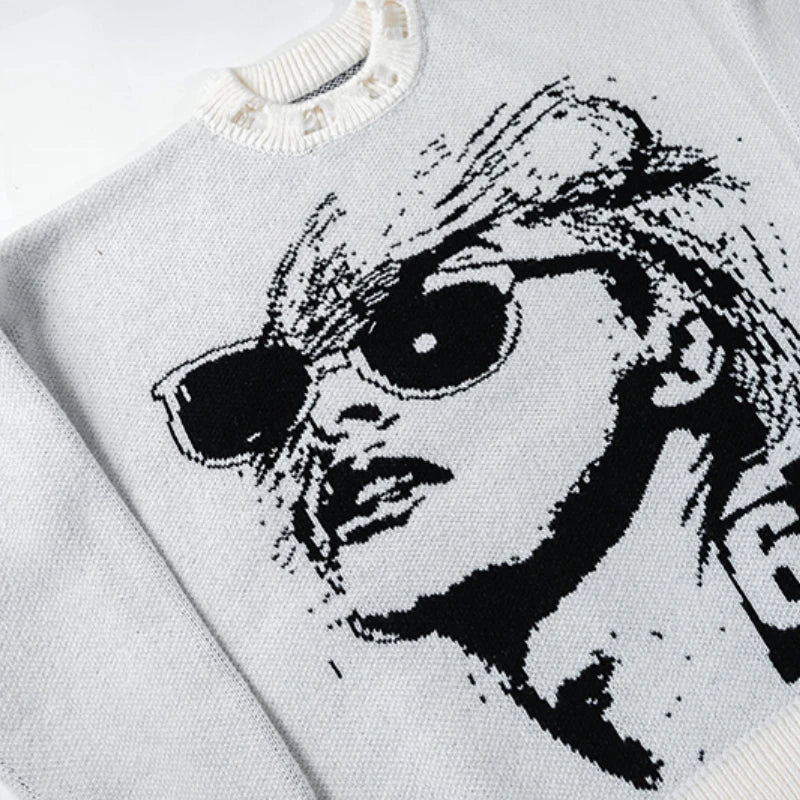 hip hop knitted oversized sweater men autumn winter o neck long sleeve pullover streetwear casual loose sweaters jumper knitwear - anime inspired graphic hoodie, unisex casual winter pullover, graphic printed hoodie for men and women