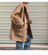 Men Trench Coat Men Mid-length 2023 New Autumn and Winter Corduroy Coat Coat Wool Design Korean Style Men Winter Coat