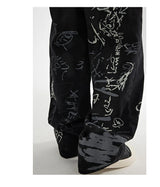 fashion graffiti printed denim jeans men unisex casual zipper wide legs straight jeans streetwear hip hop baggy pants joggers unique joggers style 5101