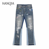 blue speckle ink washed destroyed flared jean pants hip hop graffiti ripped denim jeans for men streetwear vintage wide jeans ripped baggy denim