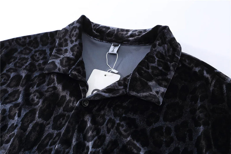 Harajuku Vintage t-shirt – Velvet Leopard Short Sleeve T Shirt Short Sets Summer Mens H