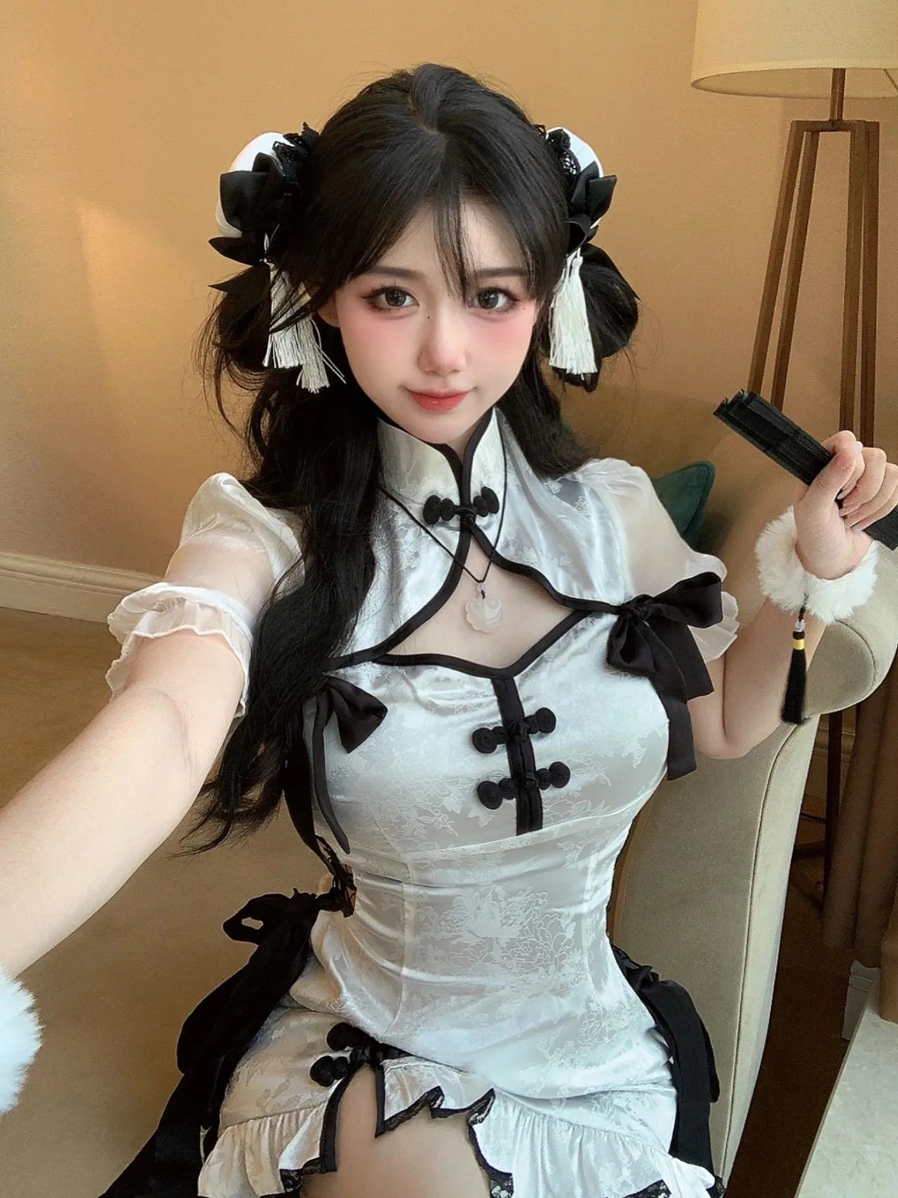 Vintage Chinese Style Cheongsam High Split Mini Dress 2024 Tie Dye Gothic Women Aesthetic Bandage Dresses Y2k Sexy Bodycon Robe