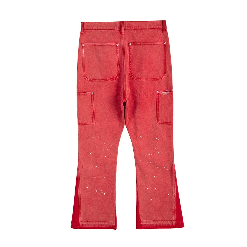 high street spliced speckled ink micro flare pants for men and women patchwork baggy jeans ropa hombre casual denim trousers unique jeans style 3584